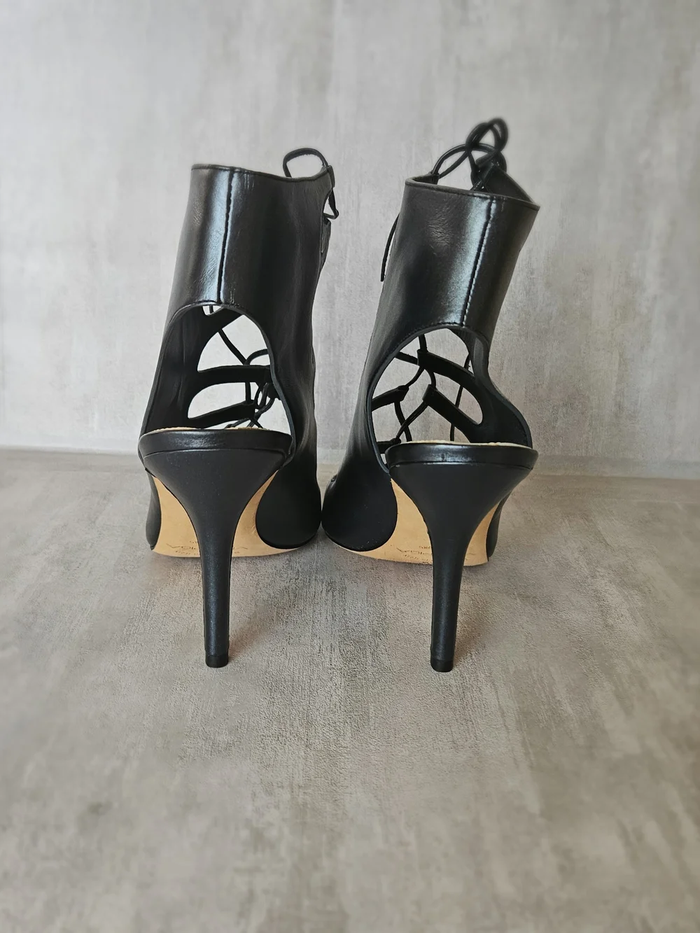 Via Spiga Black Leather Lace-Up Heels Sandals Stilettos Size US 7